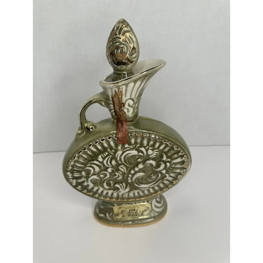 Jim Beam Decanter Pitcher Vintage Floral Yellow Rose Green Gold 4/5‎ Quart